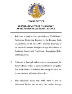 Reserve Bank of Zimbabwe / Financial regulation / Money laundering / Tax evasion