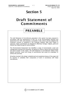 ENVIRONMENTAL ASSESSMENT Section No. 5: Draft Statement of Commitments 5-1  BIG ISLAND MINING PTY LTD