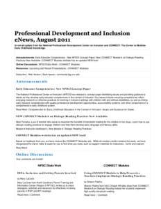 Professional Development and Inclusion eNews, August 2011 — Early Childhood Community