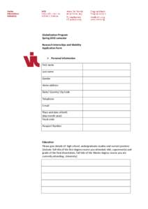 VIU Globalization Program Spring 2015_Application form_Research Internships and Mobility