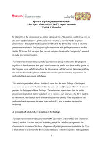 Policy Brief October 9, 2012 Openness in public procurement markets: A fair report of the results of the EU impact assessment Patrick A. Messerlin