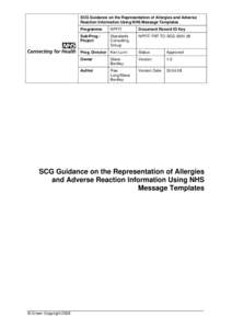 SCG Guidance on the Representation of Allergies and Adverse Reaction Information Using NHS Message Templates Programme NPFIT