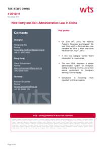 # November 2012 New Entry and Exit Administration Law in China Key points