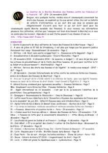 Le Courrier de la Marche Mondiale des Femmes contre les Violences et la Pauvreté - N° - 279 – 26 novembre 2014 Bonjour, voici quelques textes, rendez-vous et communiqués concernant les droits des femmes, en espéran