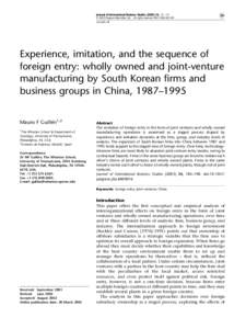 Journal of International Business Studies, 185–198  & 2003 Palgrave Macmillan Ltd. All rights reserved $25.00 www.jibs.net  Experience, imitation, and the sequence of