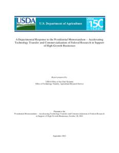 A Consolidated USDA Response to the Presidential Memo on Technology Transfer and Commercialization
