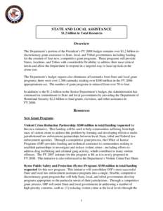 FY2008: Budget Fact Sheets: State and Local Assistance