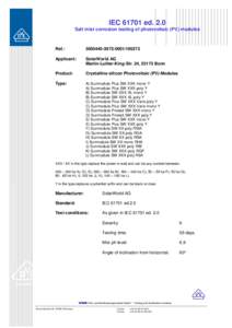 IEC[removed]ed. 2.0 Salt mist corrosion testing of photovoltaic (PV) modules Ref.:  [removed][removed]