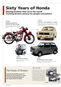 Sixty Years of Honda Making products that serve the world Creating dreams and joy for people everywhere 1972