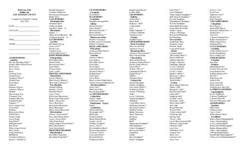 Field List of the BIRDS OF LOS ANGELES COUNTY Compiled by Kimball L. Garrett July 2014 DATE _________________________