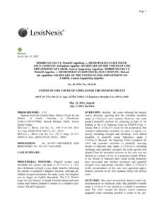 Page 1  Positive As of: Oct 11, 2012 DEBBIE MCCRAVY, Plaintiff-Appellant, v. METROPOLITAN LIFE INSURANCE COMPANY, Defendant-Appellee. SECRETARY OF THE UNITED STATES DEPARTMENT OF LABOR, Amicus Supporting Appellant. DEBBI