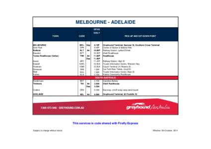 MELBOURNE - ADELAIDE GF353 DAILY TOWN  CODE