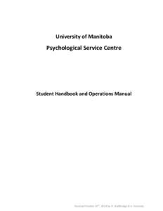 University of Manitoba  Psychological Service Centre Student Handbook and Operations Manual