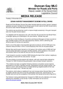 Duncan Gay MLC Minister for Roads and Ports Deputy Leader of the Government Legislative Council  MEDIA RELEASE