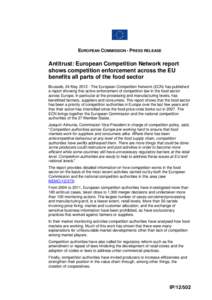 EUROPEAN COMMISSION - PRESS RELEASE  Antitrust: European Competition Network report shows competition enforcement across the EU benefits all parts of the food sector Brussels, 24 May[removed]The European Competition Netwo