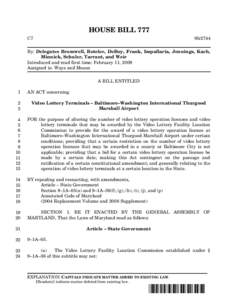 HOUSE BILL 777 C7 9lr2744  By: Delegates Bromwell, Boteler, DeBoy, Frank, Impallaria, Jennings, Kach,