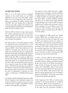 Free extract from 80:20 Development in an Unequal World, 6th Ed. Copyright:20 Educating & Acting for a Better World. www.8020.ie  HIV and AIDS in India India is one of the largest and most populated countries in 