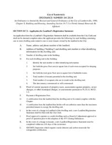 City of Lambertville ORDINANCE NUMBER[removed]An Ordinance to Amend the Revised and General Ordinance of the City of Lambertville, 1990, Chapter X, Building and Housing, Amending Section[removed]to Permit Annual Renewals 