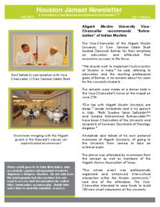 Houston Jamaat Newsletter July 2013 In the khidmat of Aqa Maula Syedna Mohammed Burhanuddin  (TUS)