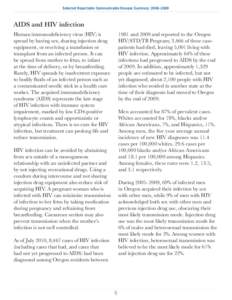 Selected Reportable Communicable Disease Summary: 2008–2009  AIDS and HIV infection 1981 and 2009 and reported to the Oregon HIV/STD/TB Program; 3,466 of these casepatients had died, leaving 5,001 living with HIV infec