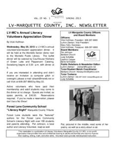VOL.19 NO. 1  SPRING 2013 AFFILIATE  LV-MARQUETTE COUNTY, INC. NEWSLETTER