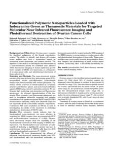 Functionalized polymeric nanoparticles loaded with indocyanine green as theranostic materials for targeted molecular near infrared fluorescence imaging and photothermal destruction of ovarian cancer cells