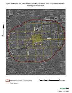 Town of Morden and 3 Kilometre Extended Treatment Area in the RM of Stanley Showing Road Network Route 432  Highway 3