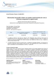 Aix-en-Provence, France, le 2 juilletInformation mensuelle relative au nombre total de droits de vote et d’actions composant le capital social Article L233-8-II du Code du Commerce Articledu Règlement G