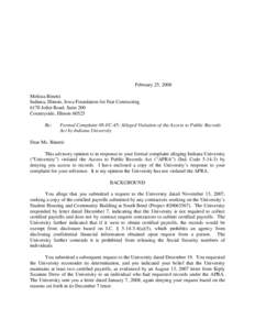 February 25, 2008 Melissa Binetti Indiana, Illinois, Iowa Foundation for Fair Contracting 6170 Joliet Road; Suite 200 Countryside, Illinois[removed]Re: