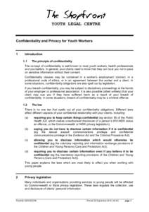 YOUTH LEGAL CENTRE  Confidentiality and Privacy for Youth Workers 1