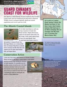 GUARD CANADA’S COAST FOR WILDLIFE The Atlantic Coastal Islands, declared surplus by the Canadian Coast Guard, must be transferred and protected as National Wildlife Areas to safeguard globally significant seabird popul