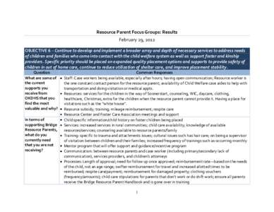 Resource Parent Focus Group Results Summary