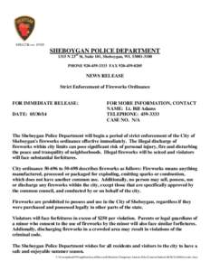 SPD127B rev[removed]SHEBOYGAN POLICE DEPARTMENT 1315 N 23rd St, Suite 101, Sheboygan, WI[removed]PHONE[removed]FAX[removed]