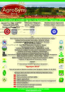 Agro Jahorina, 15-18 October 2015, Bosnia and Herzegovina VI International Scientific Agriculture Symposium 