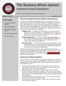 The Business Affairs Advisor A Newsletter by Finance & Administration Office of the Vice President for Finance and Administration December 03, 2014