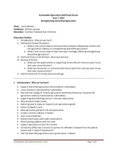 Sustainable Agriculture Skill Panel Forum June 7, 2012 Strengthening Diversified Agriculture Chair: Leslie Mullens Facilitator: William Jacincto Recorders: Caroleen Tabata & Stan Fichtman