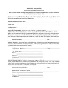 APPLICATION SIGNOFF SHEET Northeast SARE Graduate Student Grant Note: This form must be completed with signatures and attached to the application at time of submission. The deadline is midnight on May 13, 2014. Signature