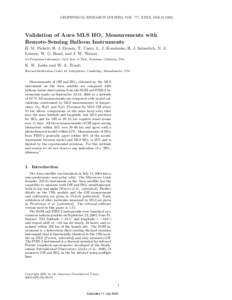 GEOPHYSICAL RESEARCH LETTERS, VOL. ???, XXXX, DOI:[removed]/,  Validation of Aura MLS HOx Measurements with Remote-Sensing Balloon Instruments H. M. Pickett, B. J. Drouin, T. Canty, L. J. Kovalenko, R. J. Salawitch, N. J. 