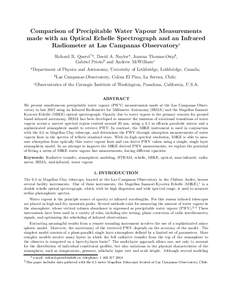 Comparison of Precipitable Water Vapour Measurements made with an Optical Echelle Spectrograph and an Infrared Radiometer at Las Campanas Observatory† Richard R. Querel*a , David A. Naylora , Joanna Thomas-Osipb , Gabr