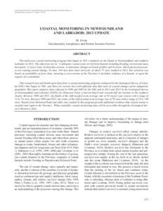 Current Research[removed]Newfoundland and Labrador Department of Natural Resources Geological Survey, Report 14-1, pages[removed]COASTAL MONITORING IN NEWFOUNDLAND AND LABRADOR: 2013 UPDATE M. Irvine