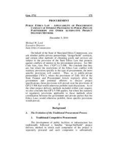 Gen[removed]PROCUREMENT  PUBLIC ETHICS LAW – APPLICABILITY OF PROCUREMENT