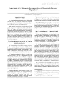 AGRONOMÍA MESOAMERICANA 2: Importancia de los Sistemas de Documentación en el Manejo de los Recursos Fitogenéticos1 Froylan Rincón S.2, Luis G. González R.3