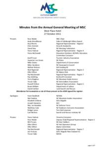 Minutes from the Annual General Meeting of MSC West Plaza Hotel 27 October 2011 Present:  Ross Meder