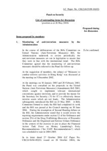 LC Paper No. CB[removed]) Panel on Security List of outstanding items for discussion (position as at 26 May[removed]Proposed timing for discussion