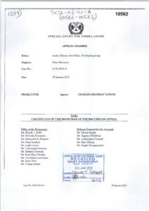 Certificate of the Registrar of the record on appeal