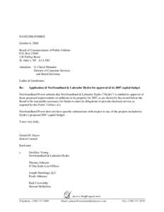 HAND DELIVERED October 6, 2006 Board of Commissioners of Public Utilities P.O. Box[removed]Torbay Road St. John’s, NF A1A 5B2