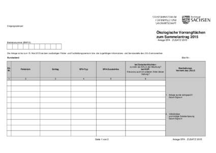 Eingangsstempel  Ökologische Vorrangflächen zum SammelantragAnlage EFA - ZUSATZ 2015 Betriebsnummer (BNR10)