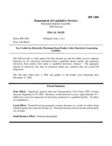 HB 1406 Department of Legislative Services Maryland General Assembly 2001 Session FISCAL NOTE House Bill 1406