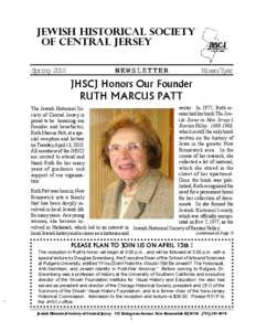 JEWISH HISTORICAL SOCIETY OF CENTRAL JERSEY NEWSLETTER Spring 2010