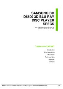 SAMSUNG BD D6500 3D BLU RAY DISC PLAYER SPECS PDF-11SBD3BRDPS7OLOM | Page: 48 File Size 2,045 KB | 15 Jan, 2002